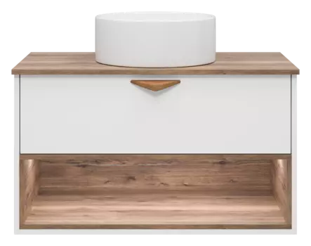 Тумба под раковину Brevita Bergen 90 см BER-07090-19-01-1Я подвесная, белая, темное дерево