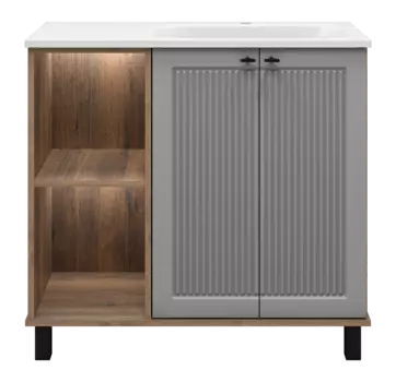 Тумба под раковину Brevita Lumus 90 см LUM-06090-0842ЯP напольная, правая, темное дерево, серая