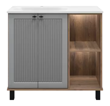 Тумба под раковину Brevita Lumus 90 см LUM-06070-0842ЯL напольная, левая, темное дерево, серая