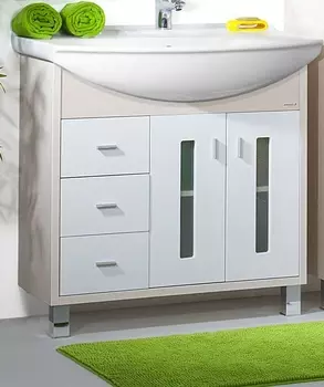 Тумба под раковину Бриклаер Бали 85 светлая лиственница/белый глянец