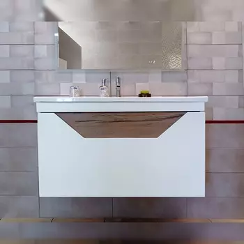 Тумба под раковину Бриклаер Брайтон 100 см белый матовый, дуб кера