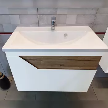 Тумба под раковину Бриклаер Брайтон 80 см белый матовый, дуб кера