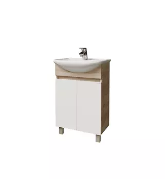 Тумба под раковину Grossman Поло 51 см 105501-1 напольная, дуб сонома светлый, белая глянцевая