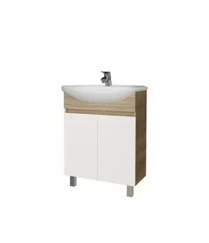 Тумба под раковину Grossman Поло 59 см 106011-1 напольная, дуб сонома светлый, белая глянцевая