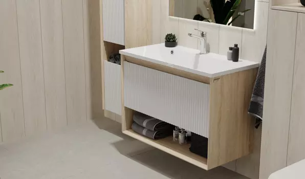 Тумба под раковину Jorno TOSSONY 90 см Toss.01.90/P/SS-W/JR сонома светлая, белый