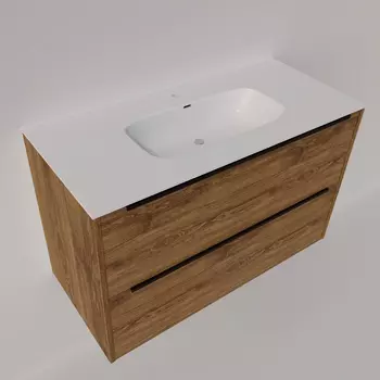 Тумба под раковину La Fenice Tesoro 100 см FNC-01-TES-DKK-100-2 подвесная, дуб Канзас коричневый