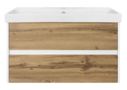 Тумба под раковину Misty Адриана 87 см П-Адр01090-0122Я подвесная, белая, светлое дерево