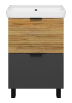 Тумба под раковину Misty Форест 55 см Э-Фор-07060-0219-2Я напольная, светлое дерево, серая