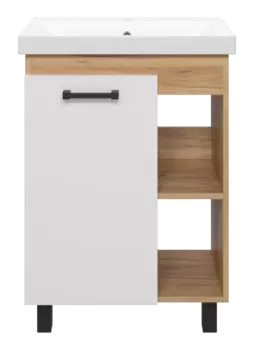 Тумба под раковину Misty Крафт 57 см П-Кра-07060-011 напольная, белая, светлое дерево