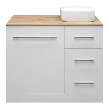 Тумба под раковину Misty Респект 110 см Э-Рес01110-13ЯП напольная, белая, светлое дерево