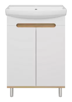 Тумба под раковину Misty Сканди 56 см Э-Ска01060-0150-2Д напольная, белая, светлое дерево