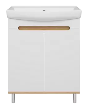 Тумба под раковину Misty Сканди 66 см Э-Ска01070-0150-2Д напольная, белая, светлое дерево