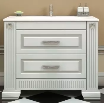 Тумба под раковину Opadiris Оникс 100 белая серебряная патина напольная