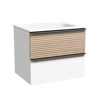 Тумба под раковину Sancos Delta 59 см DL60W подвесная, дуб светлый, белая