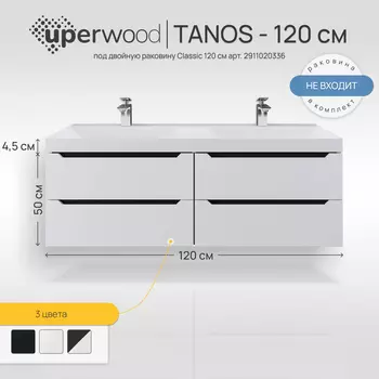 Тумба под раковину Uperwood Tanos 120 см 2910203303 подвесная, белая, графит
