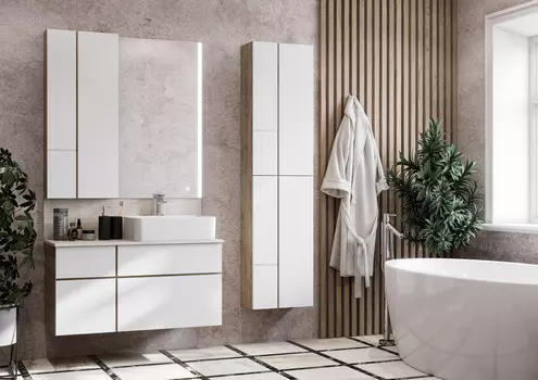 Тумба с раковиной Aquaton Мишель 100 см, подвесная, со столешницей, дуб эндгрейн, белый