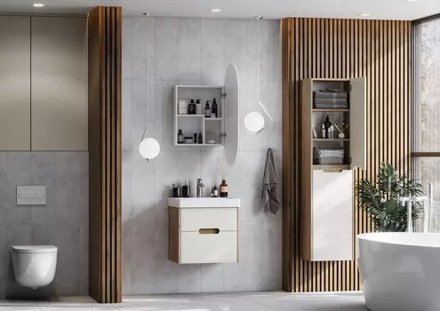 Тумба с раковиной Aquaton Оливия 53 см, подвесная, бежевая