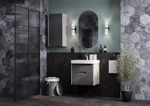 Тумба с раковиной Aquaton Оливия 53 см, подвесная, серая