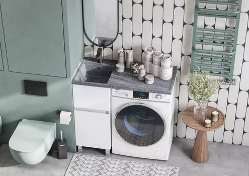 Тумба с раковиной Aquaton Лайн 100 см напольная, белая глянцевая, левая