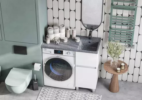 Тумба с раковиной Aquaton Лайн 100 см напольная, белая глянцевая, правая