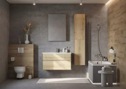 Тумба с раковиной Aquaton Либерти 100 см подвесная, дуб эльвезия