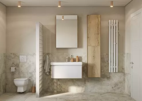 Тумба с раковиной Aquaton Либерти 90 см подвесная, дуб эльвезия, белая глянцевая