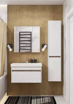 Тумба с раковиной Aquaton Марти 77 см подвесная, белая, дуб эндгрейн