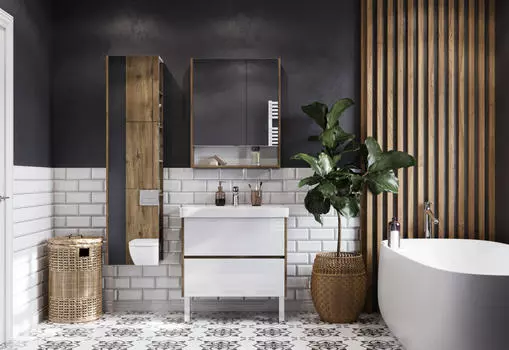 Тумба с раковиной Aquaton Сканди 80 см напольная, белая глянцевая, дуб рустикальный