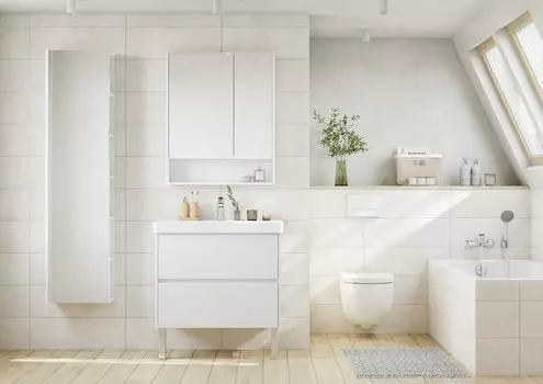 Тумба с раковиной Aquaton Сканди 80 см напольная, белая глянцевая, белая матовая