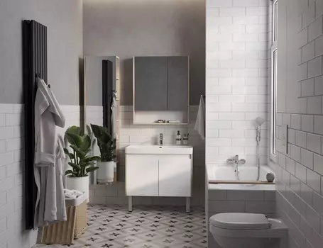 Тумба с раковиной Aquaton Сканди 80 см напольная, белая, дуб верона