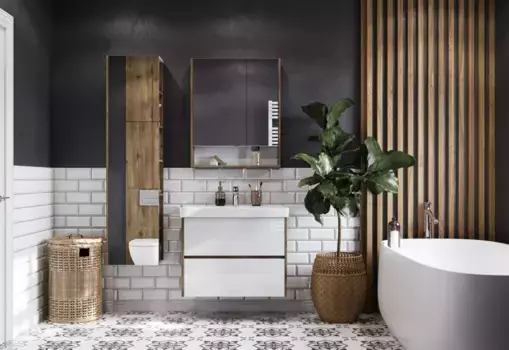 Тумба с раковиной Aquaton Сканди 80 см подвесная, белая глянцевая, дуб рустикальный