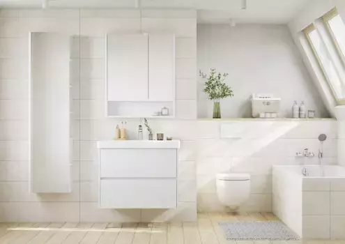 Тумба с раковиной Aquaton Сканди 80 см подвесная, белая глянцевая, белая матовая