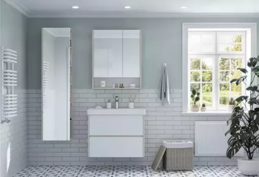 Тумба с раковиной Aquaton Сканди 80 см подвесная, белая глянцевая, дуб верона