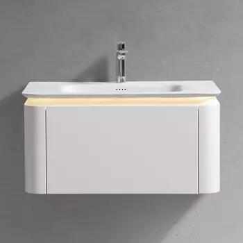 Тумба с раковиной Black&White 80 см U925.800 матовая молочная белая, с подсветкой