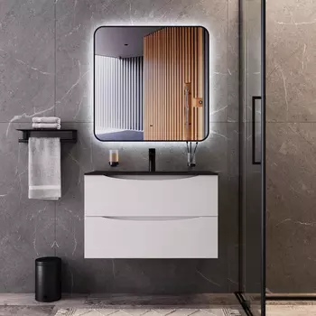 Тумба с раковиной BOND Cube 81 см подвесная, белая матовая