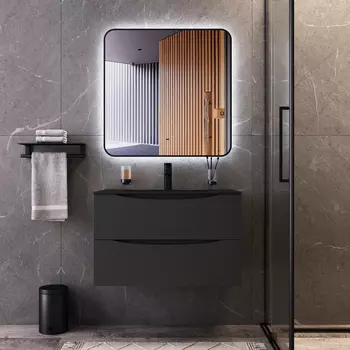 Тумба с раковиной BOND Cube 81 см подвесная, темно-серая матовая