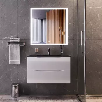 Тумба с раковиной BOND Cube 81 см подвесная, белая глянцевая