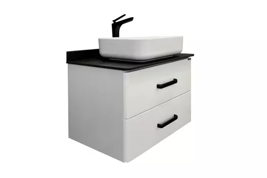 Тумба с раковиной Comforty Амстердам 00-00004668 75 см, белая с черной матовой столешницей