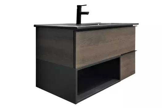 Тумба с раковиной Comforty Франкфурт 00-00002048 91 см, коричневая, черная матовая