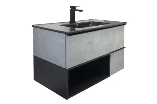 Тумба с раковиной Comforty Франкфурт 00-00006503 91 см, серая, черная матовая