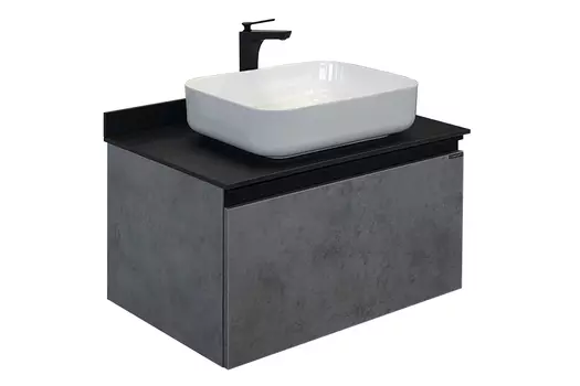 Тумба с раковиной Comforty Эдинбург 4149066 75 см, серая с черной столешницей