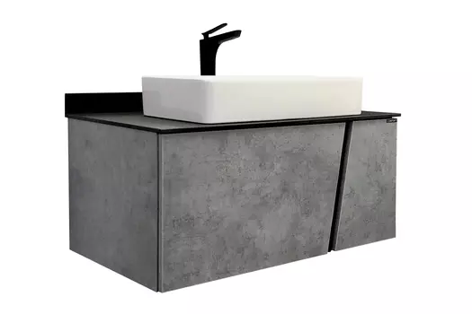 Тумба с раковиной Comforty Эдинбург 4149881 90 см, серая с черной столешницей