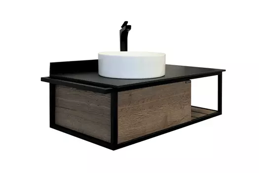 Тумба с раковиной Comforty Лиссабон 00-00006269 94 см, темно-коричневая с левой черной столешницей