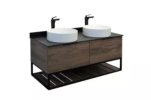 Тумба с раковиной Comforty Порто 00-00001287 120 см, коричневая с черной столешницей