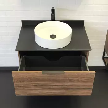 Тумба с раковиной Comforty Порто 00-00008926 75 см, коричневая с черной столешницей