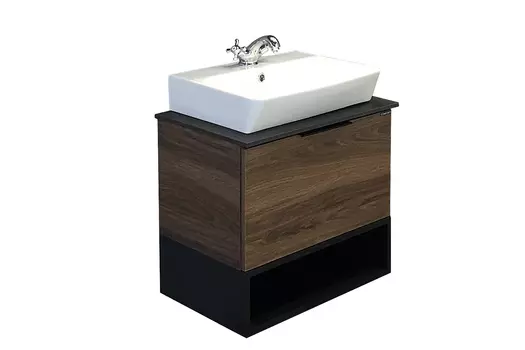 Тумба с раковиной Comforty Штутгарт 4151039 60 см, коричневая с черной столешницей