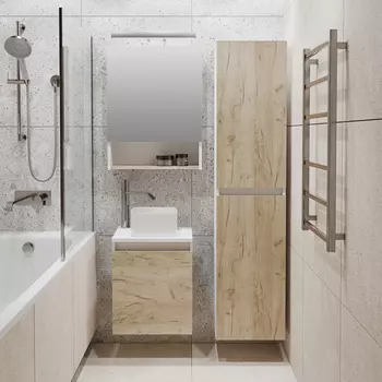 Мебель для ванной комнаты Runo Бари 40 см подвесная, белая, крафт дуб