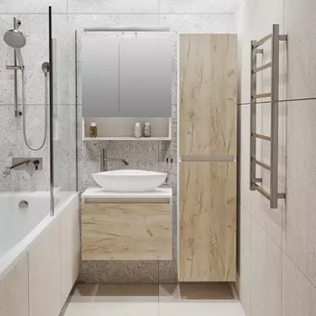 Мебель для ванной комнаты Runo Бари 60 см подвесная, белая, крафт дуб