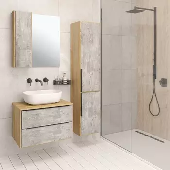 Мебель для ванной комнаты Runo Мальта 70 см подвесная, черная, дуб