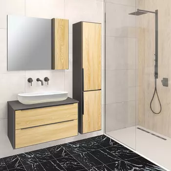 Мебель для ванной комнаты Runo Мальта 85 см подвесная, черная, дуб